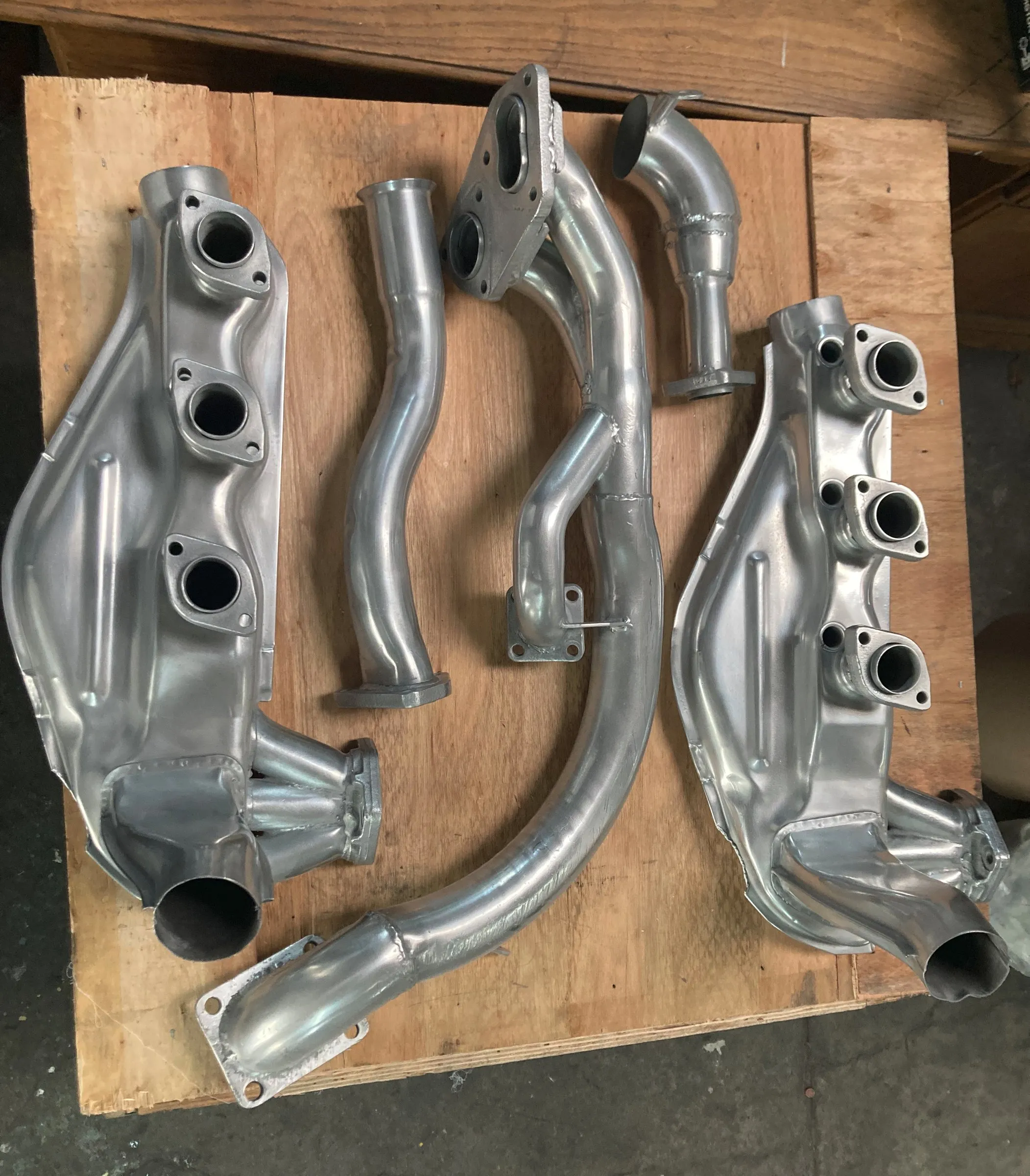 Bare-metal exhaust manifolds from a classic Porsche