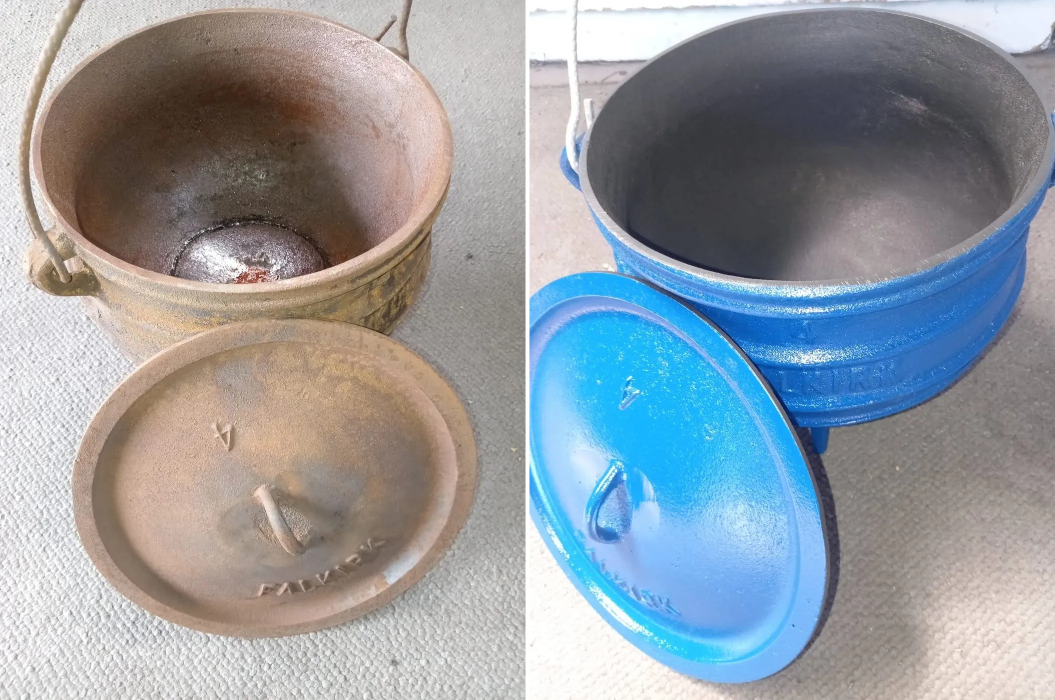 A Falkirk potjie pot before and after a ceramic coating