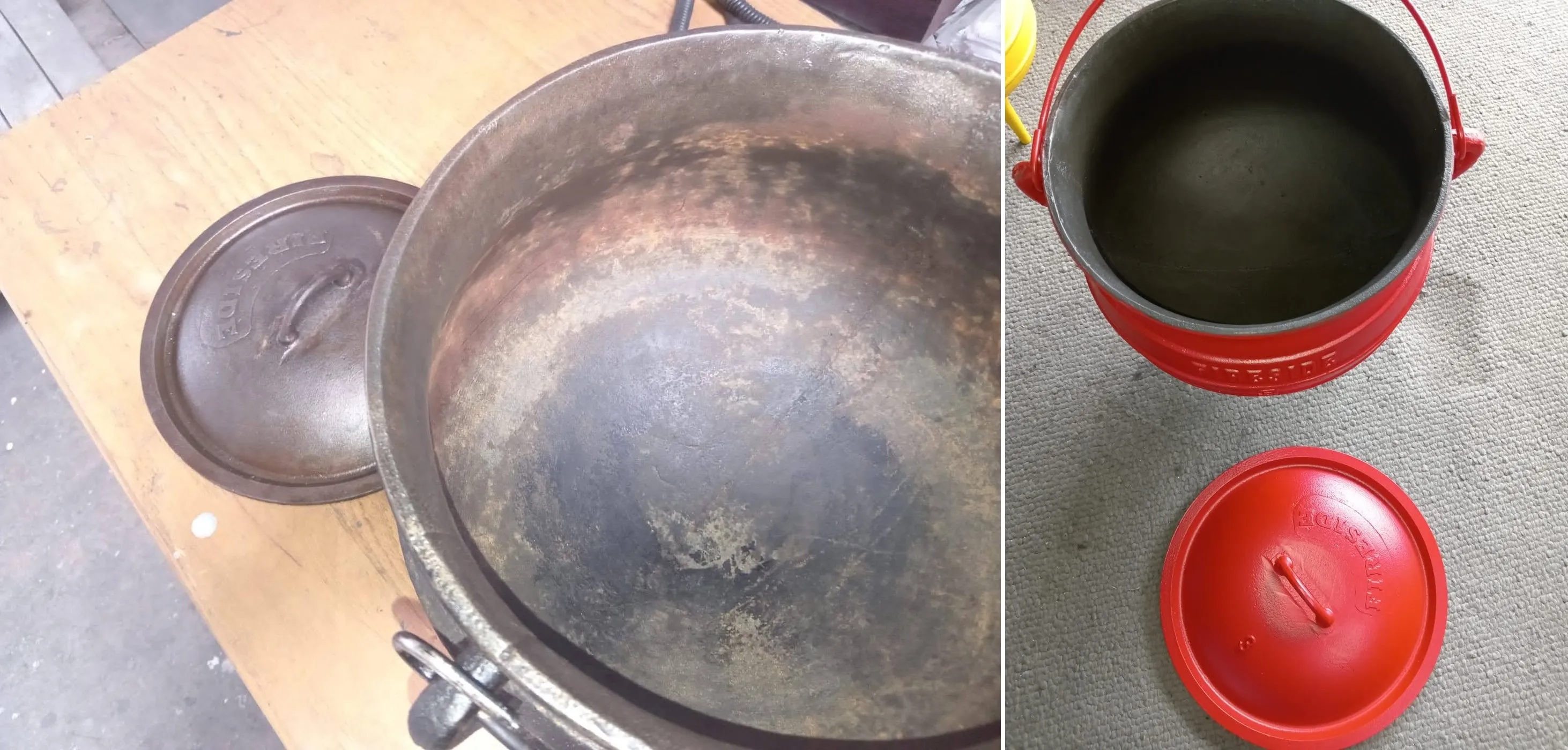A Fireside potjie pot before and after a ceramic coating