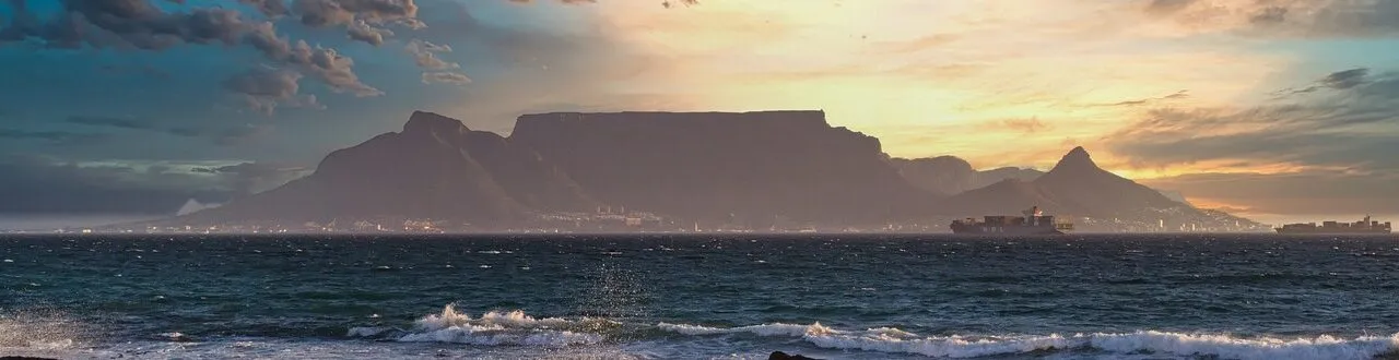 Table Mountain and the Cape Town coastline at sunset